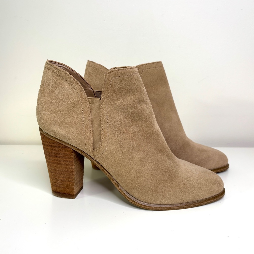 Vince Camuto Famhida Suede Leather Ankle Boots Sz 9 Tan Casual Western Boho